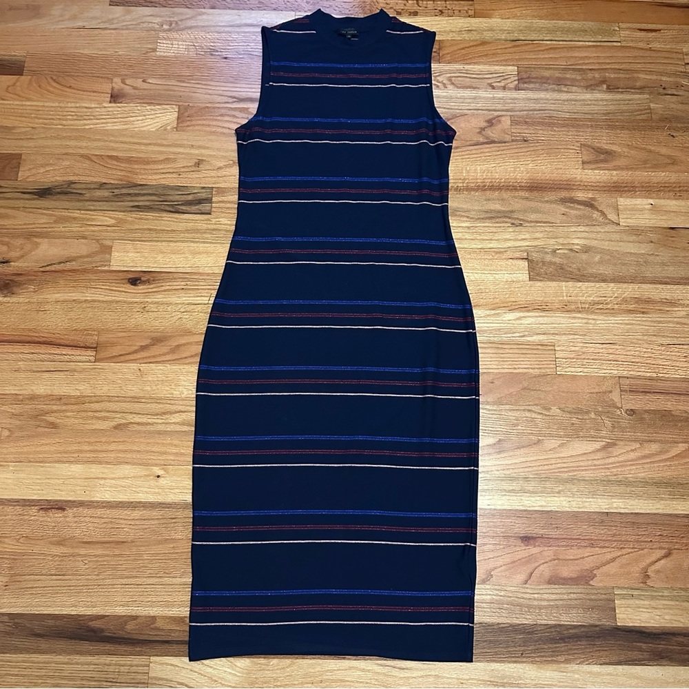 Ted Baker Erlo Striped Sleeveless Midi Dress In Navy